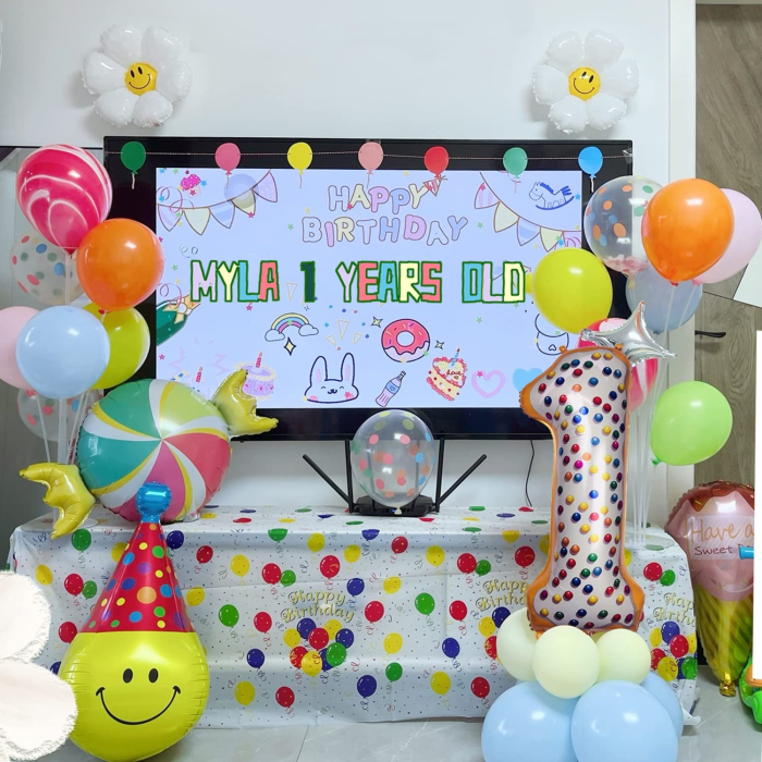 Balon din Folie Metalizata , Figurina Cifra, Model Candy, Tema Aniversare 100 cm, Ambalaj Individual, Pai inclus, Umflare cu Aer sau Heliu, Multicolor, Cifra 1 [9]