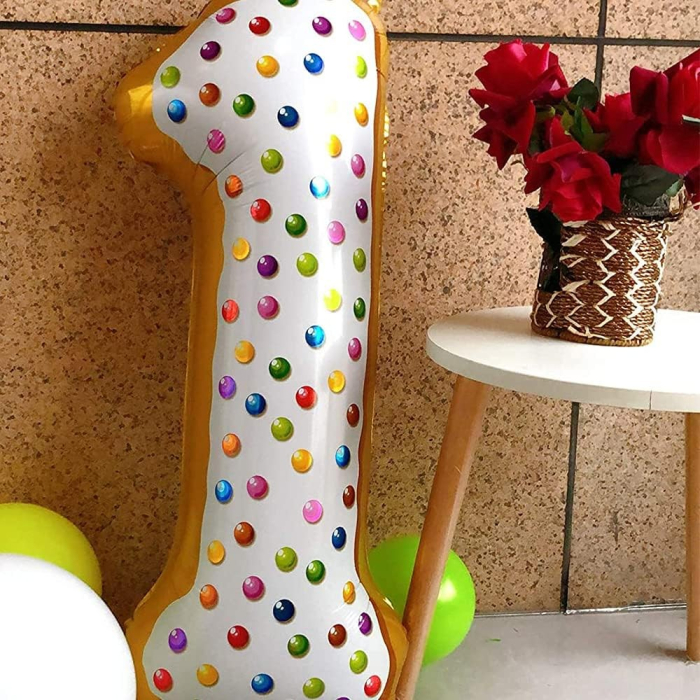 Balon din Folie Metalizata , Figurina Cifra, Model Candy, Tema Aniversare 100 cm, Ambalaj Individual, Pai inclus, Umflare cu Aer sau Heliu, Multicolor, Cifra 1 [4]