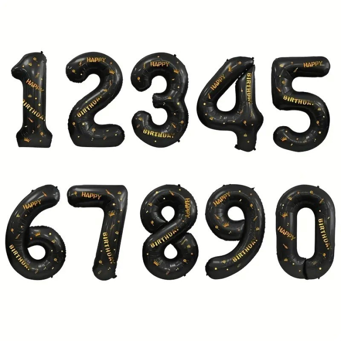 Balon din Folie Metalizata , Figurina Cifra, Scris Happy Birthday, Tema Aniversare 100 cm, Ambalaj Individual, Pai inclus, Umflare cu Aer sau Heliu, Negru, Cifra 8 [2]