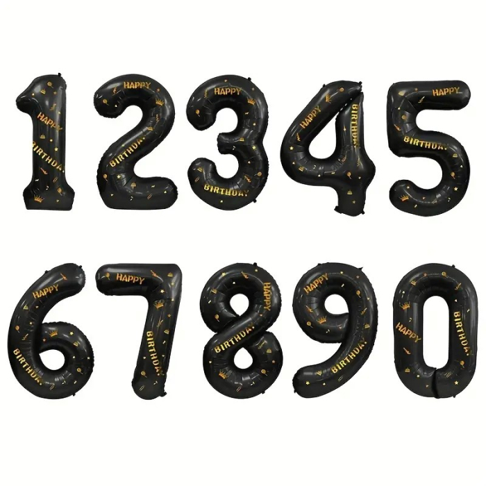 Balon din Folie Metalizata , Figurina Cifra, Scris Happy Birthday, Tema Aniversare 100 cm, Ambalaj Individual, Pai inclus, Umflare cu Aer sau Heliu, Negru, Cifra 0 [6]