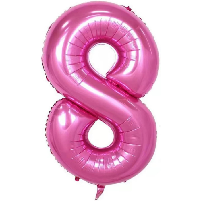 Balon din Folie Metalizata , Figurina Cifra si Coroana, Tema Aniversare 100 cm, Ambalaj Individual, Pai inclus, Umflare cu Aer sau Heliu, Roz, Cifra 8 [3]