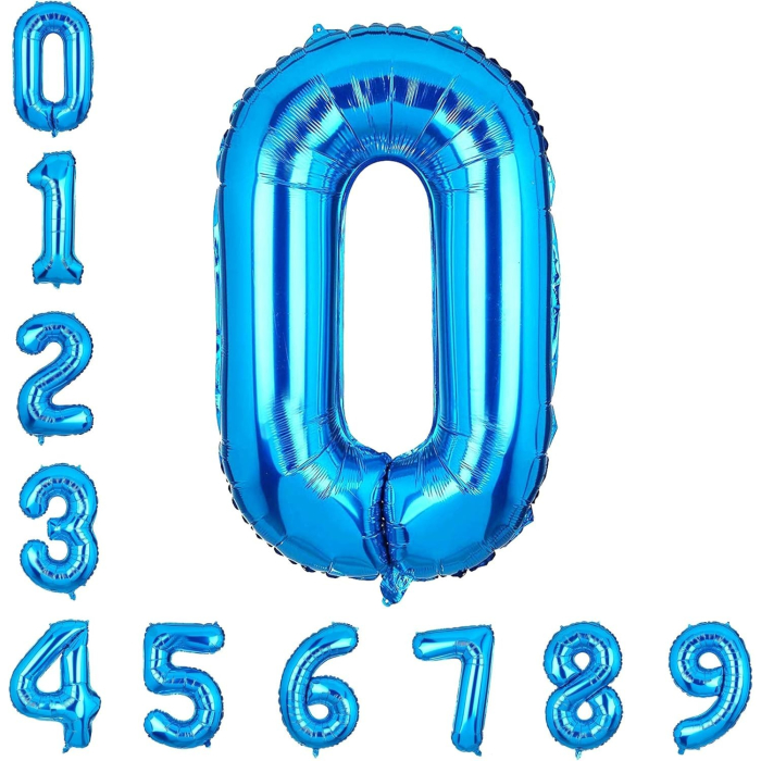 Balon din Folie Metalizata, , Figurina Cifra, Tema Aniversare 100 cm, Ambalaj Individual, Pai inclus, Umflare cu Aer sau Heliu, Albastru, Cifra 0 [5]