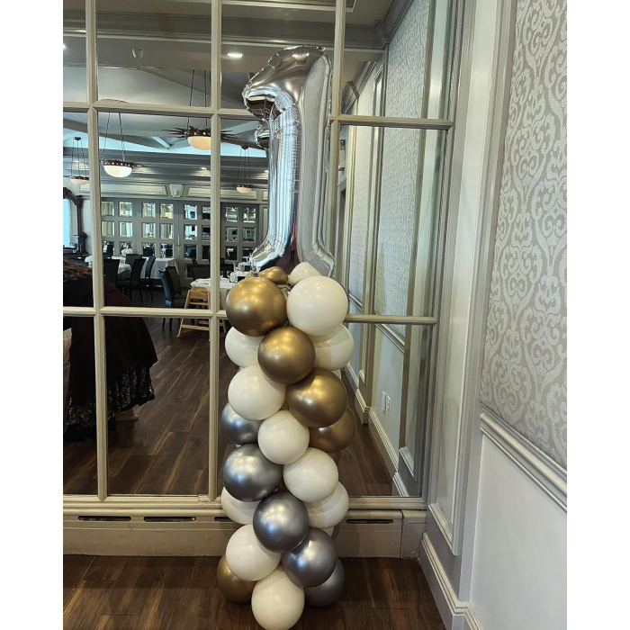 Balon din Folie Metalizata, , Figurina Cifra, Tema Aniversare 100 cm, Ambalaj Individual, Pai inclus, Umflare cu Aer sau Heliu, Argintiu, Cifra 1 [6]