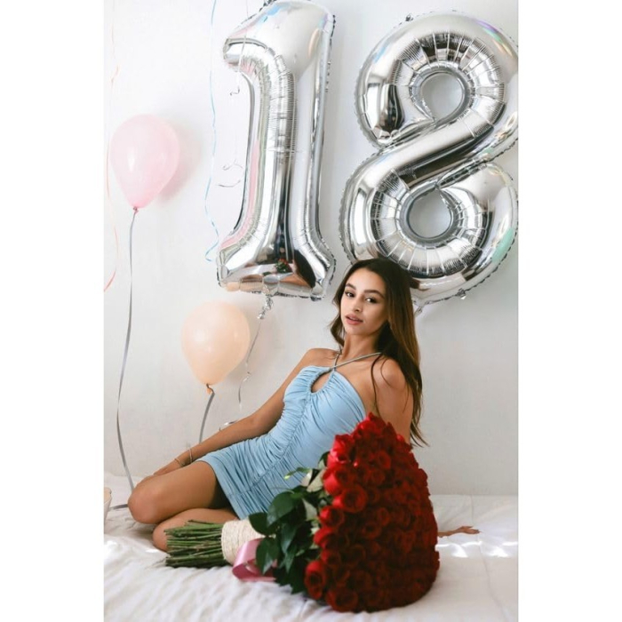 Balon din Folie Metalizata, , Figurina Cifra, Tema Aniversare 100 cm, Ambalaj Individual, Pai inclus, Umflare cu Aer sau Heliu, Argintiu, Cifra 8 [6]