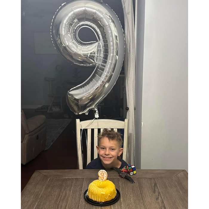 Balon din Folie Metalizata, , Figurina Cifra, Tema Aniversare 100 cm, Ambalaj Individual, Pai inclus, Umflare cu Aer sau Heliu, Argintiu, Cifra 9 [5]