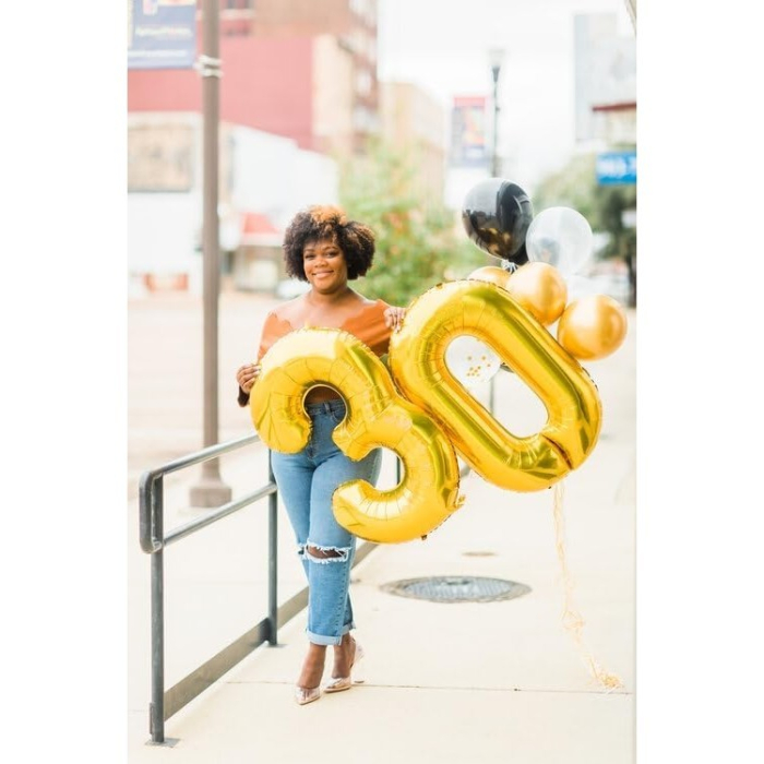 Balon din Folie Metalizata , Figurina Cifra, Tema Aniversare 100 cm, Ambalaj Individual, Pai inclus, Umflare cu Aer sau Heliu, Auriu, Cifra 3 [3]