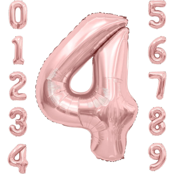 Balon din Folie Metalizata , Figurina Cifra, Tema Aniversare 100 cm, Ambalaj Individual, Pai inclus, Umflare cu Aer sau Heliu, Coral, Rose, Cifra 4 [4]