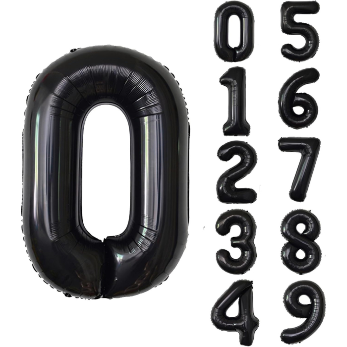 Balon din Folie Metalizata, , Figurina Cifra, Tema Aniversare 100 cm, Ambalaj Individual, Pai inclus, Umflare cu Aer sau Heliu, Negru, Cifra 0 [5]