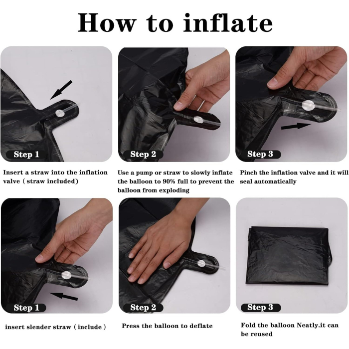 Balon din Folie Metalizata, , Figurina Cifra, Tema Aniversare 100 cm, Ambalaj Individual, Pai inclus, Umflare cu Aer sau Heliu, Negru, Cifra 6 [8]