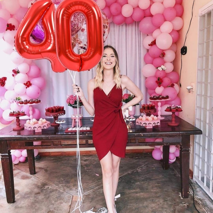 Balon din Folie Metalizata , Figurina Cifra, Tema Aniversare 100 cm, Ambalaj Individual, Pai inclus, Umflare cu Aer sau Heliu, Rosu, Cifra 0 [6]