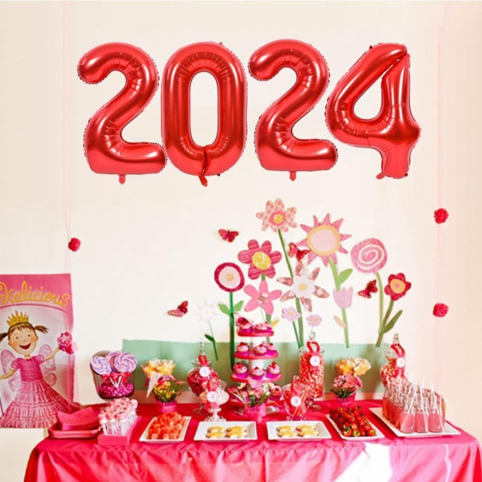 Balon din Folie Metalizata , Figurina Cifra, Tema Aniversare 100 cm, Ambalaj Individual, Pai inclus, Umflare cu Aer sau Heliu, Rosu, Cifra 4 [5]