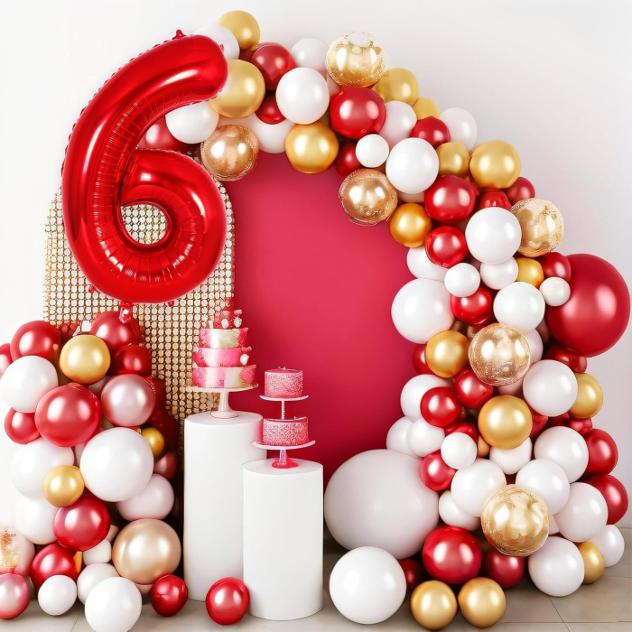 Balon din Folie Metalizata , Figurina Cifra, Tema Aniversare 100 cm, Ambalaj Individual, Pai inclus, Umflare cu Aer sau Heliu, Rosu, Cifra 6 [6]