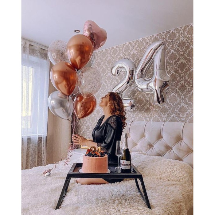 Balon din Folie Metalizata, , Figurina Cifra, Tema Aniversare 40 cm, Ambalaj Individual, Pai inclus, Umflare cu Aer sau Heliu, Argintiu, Cifra 4 [7]