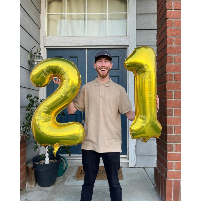 Balon din Folie Metalizata , Figurina Cifra, Tema Aniversare 40 cm, Ambalaj Individual, Pai inclus, Umflare cu Aer sau Heliu, Auriu, Cifra 1 [6]