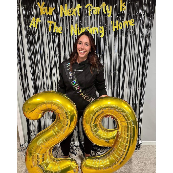 Balon din Folie Metalizata , Figurina Cifra, Tema Aniversare 40 cm, Ambalaj Individual, Pai inclus, Umflare cu Aer sau Heliu, Auriu, Cifra 9 [8]