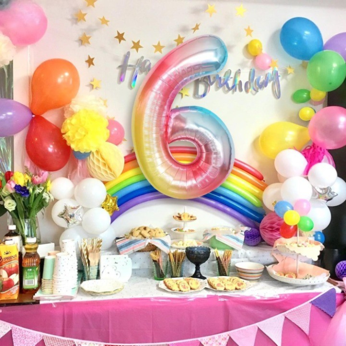 Balon din Folie Metalizata , Figurina Cifra, Tema Aniversare 40 cm, Ambalaj Individual, Pai inclus, Umflare cu Aer sau Heliu, Multicolor, Cifra 6 [5]