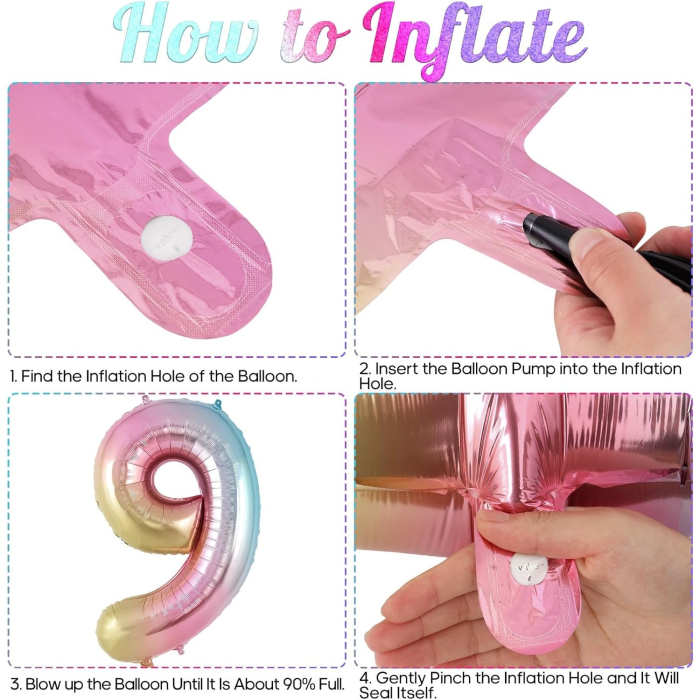 Balon din Folie Metalizata , Figurina Cifra, Tema Aniversare 40 cm, Ambalaj Individual, Pai inclus, Umflare cu Aer sau Heliu, Multicolor, Cifra 9 [2]