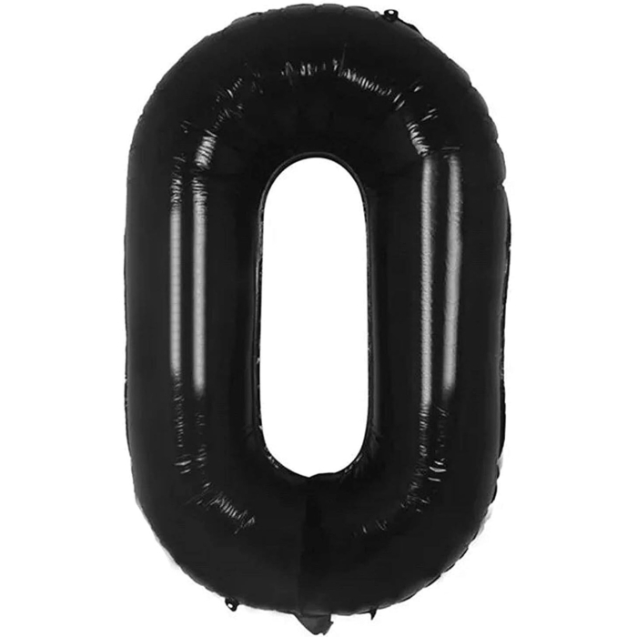 Balon din Folie Metalizata, , Figurina Cifra, Tema Aniversare 40 cm, Ambalaj Individual, Pai inclus, Umflare cu Aer sau Heliu, Negru, Cifra 0 [6]