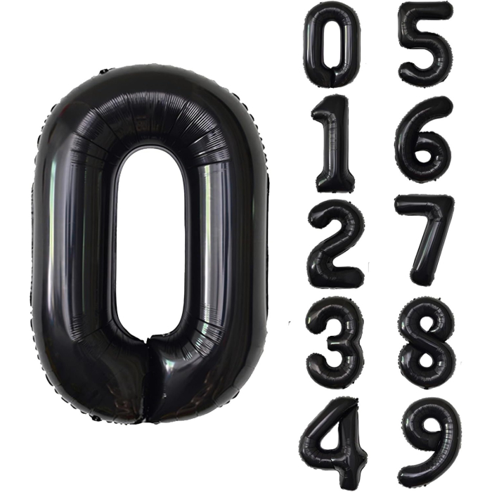 Balon din Folie Metalizata, , Figurina Cifra, Tema Aniversare 40 cm, Ambalaj Individual, Pai inclus, Umflare cu Aer sau Heliu, Negru, Cifra 0 [4]