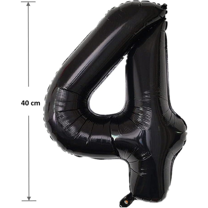 Balon din Folie Metalizata , Figurina Cifra, Tema Aniversare 40 cm, Ambalaj Individual, Pai inclus, Umflare cu Aer sau Heliu, Negru, Cifra 4 [2]