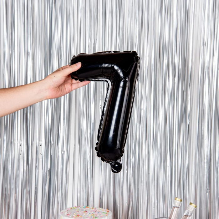 Balon din Folie Metalizata , Figurina Cifra, Tema Aniversare 40 cm, Ambalaj Individual, Pai inclus, Umflare cu Aer sau Heliu, Negru, Cifra 7 [3]