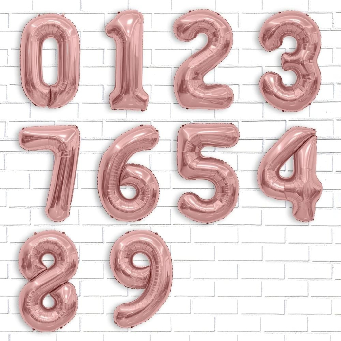 Balon din Folie Metalizata , Figurina Cifra, Tema Aniversare 40 cm, Ambalaj Individual, Pai inclus, Umflare cu Aer sau Heliu, Rose Gold, Cifra 5 [5]