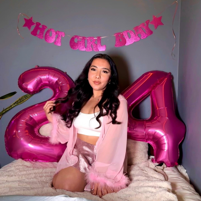 Balon din Folie Metalizata , Figurina Cifra, Tema Aniversare 40 cm, Ambalaj Individual, Pai inclus, Umflare cu Aer sau Heliu, Roz, Cifra 4 [3]