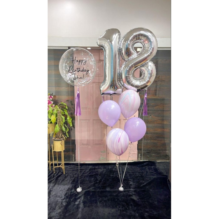 Balon din Folie Metalizata, , Figurina Cifra, Tema Aniversare 80 cm, Ambalaj Individual, Pai inclus, Umflare cu Aer sau Heliu, Argintiu, Cifra 8 [4]