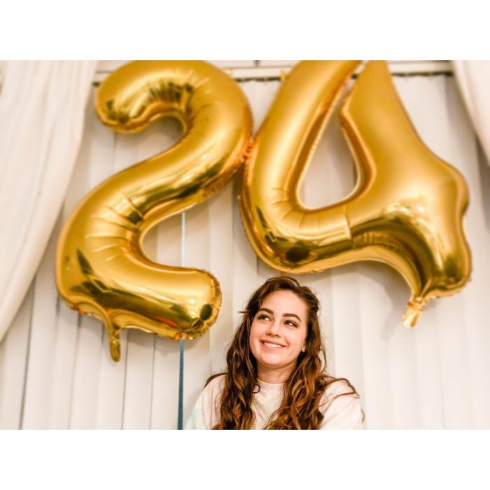 Balon din Folie Metalizata , Figurina Cifra, Tema Aniversare 80 cm, Ambalaj Individual, Pai inclus, Umflare cu Aer sau Heliu, Auriu, Cifra 2 [5]