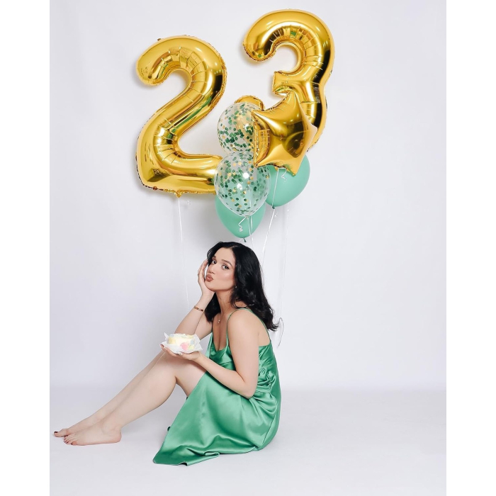 Balon din Folie Metalizata , Figurina Cifra, Tema Aniversare 80 cm, Ambalaj Individual, Pai inclus, Umflare cu Aer sau Heliu, Auriu, Cifra 3 [7]