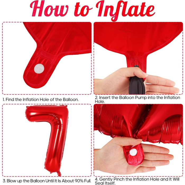 Balon din Folie Metalizata , Figurina Cifra, Tema Aniversare 80 cm, Ambalaj Individual, Pai inclus, Umflare cu Aer sau Heliu, Rosu, Cifra 7 [3]