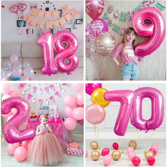 Balon din Folie Metalizata , Figurina Cifra, Tema Aniversare 80 cm, Ambalaj Individual, Pai inclus, Umflare cu Aer sau Heliu, Roz, Cifra 1 [2]