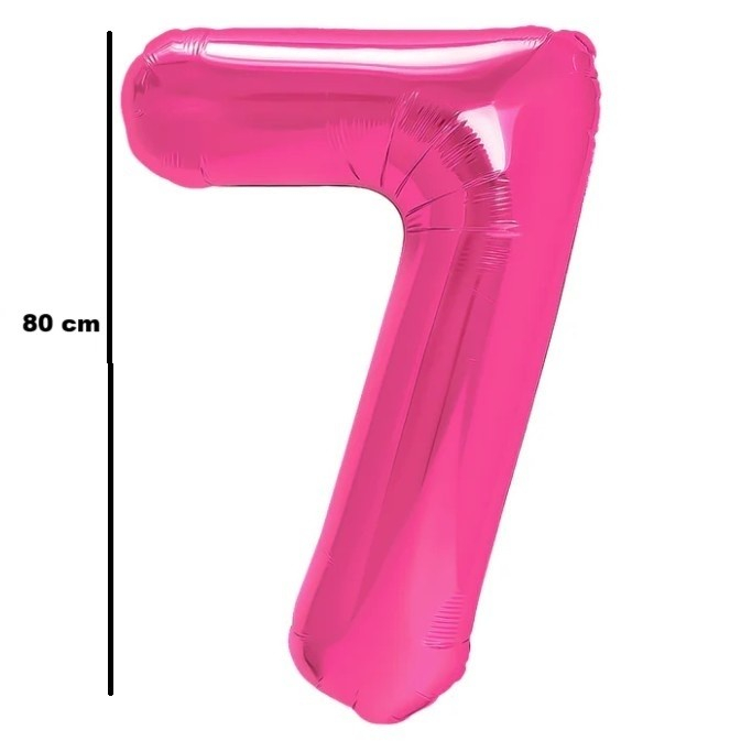 Balon din Folie Metalizata , Figurina Cifra, Tema Aniversare 80 cm, Ambalaj Individual, Pai inclus, Umflare cu Aer sau Heliu, Roz, Cifra 7 [2]