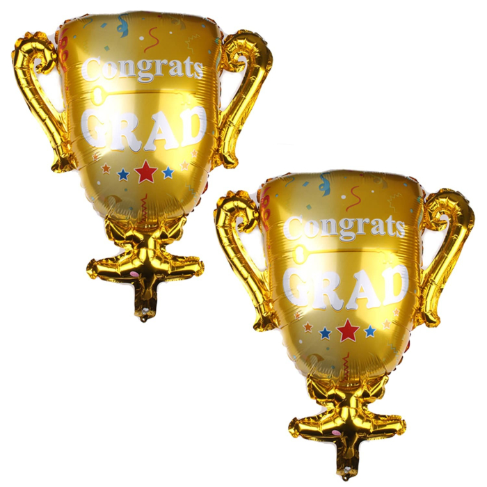 Balon din Folie Metalizata, , Figurina Cupa, Tema Absolvire, 65x72cm, Ambalaj Individual, Pai Inclus, Umflare cu Aer sau Heliu, Galben [5]