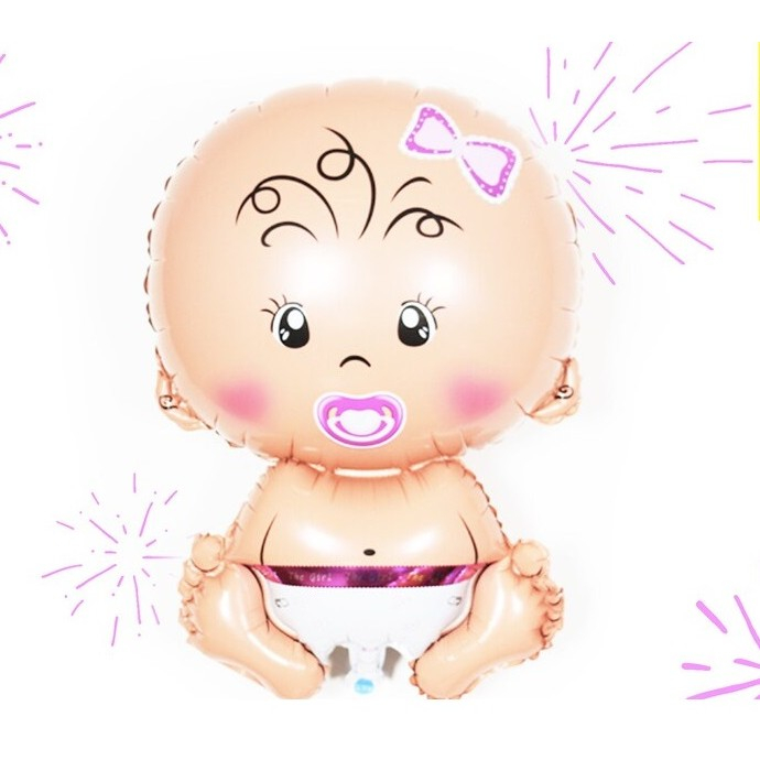 Balon din Folie Metalizata, , Figurina Fetita, Tema Botez, 73x48 cm, Ambalaj Individual, Pai Inclus, Umflare cu Aer sau Heliu, Roz [9]