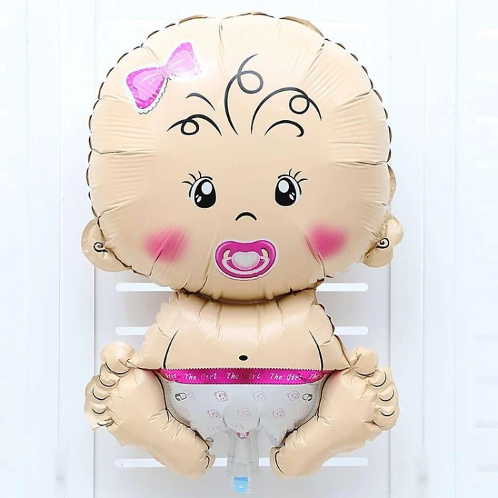 Balon din Folie Metalizata, , Figurina Fetita, Tema Botez, 73x48 cm, Ambalaj Individual, Pai Inclus, Umflare cu Aer sau Heliu, Roz [4]