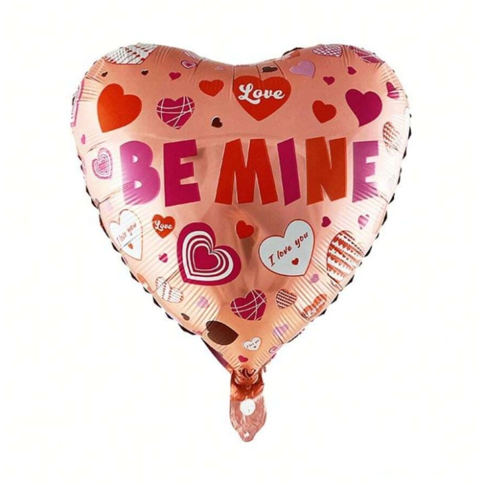 Balon din Folie Metalizata, , Figurina Inimioara, Model BE MINE, Tematica Iubire, 45 cm, Ambalaj Individual, Pai Inclus, Umflare cu Aer sau Heliu, Rosu [4]