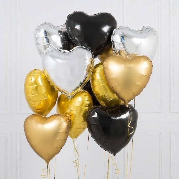 Balon din Folie Metalizata, , Figurina Inimioara, Model Simplu, Tematica Iubire, 40 cm, Ambalaj Individual, Pai Inclus, Umflare cu Aer sau Heliu, Negru [5]