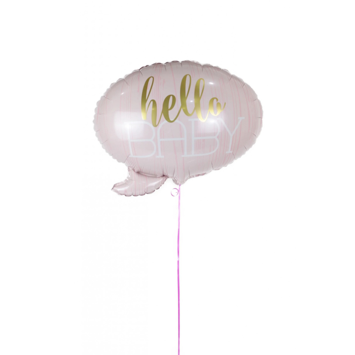 Balon din Folie Metalizata, , Figurina Norisor, Tema Hello Baby , 59x50 cm, Ambalaj Individual, Pai Inclus, Umflare cu Aer sau Heliu, Roz [4]