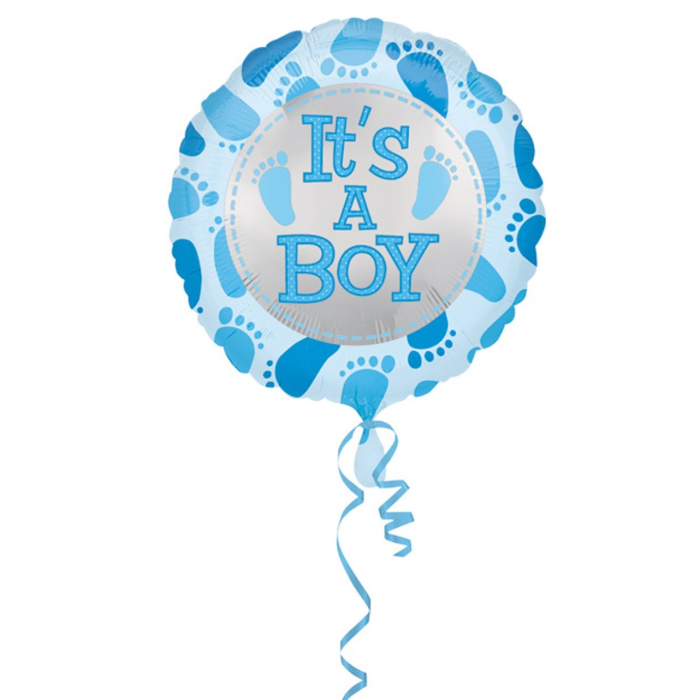 Balon din Folie Metalizata, , Figurina Rotunda, Model It's a Boy, Tema Gender Reveal, 45 cm, Ambalaj Individual, Pai Inclus, Umflare cu Aer sau Heliu, Albastru [3]