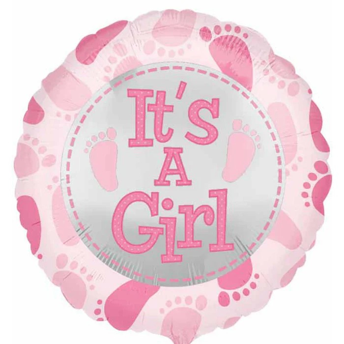 Balon din Folie Metalizata, , Figurina Rotunda, Model It's a Girl, Tema Gender Reveal, 45 cm, Ambalaj Individual, Pai Inclus, Umflare cu Aer sau Heliu, Roz [3]
