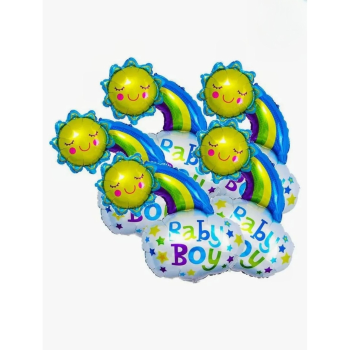 Balon din Folie Metalizata, , Figurina Soare si Nor, Tema Botez, 60x53 cm, Ambalaj Individual, Pai Inclus, Umflare cu Aer sau Heliu, Albastru [4]