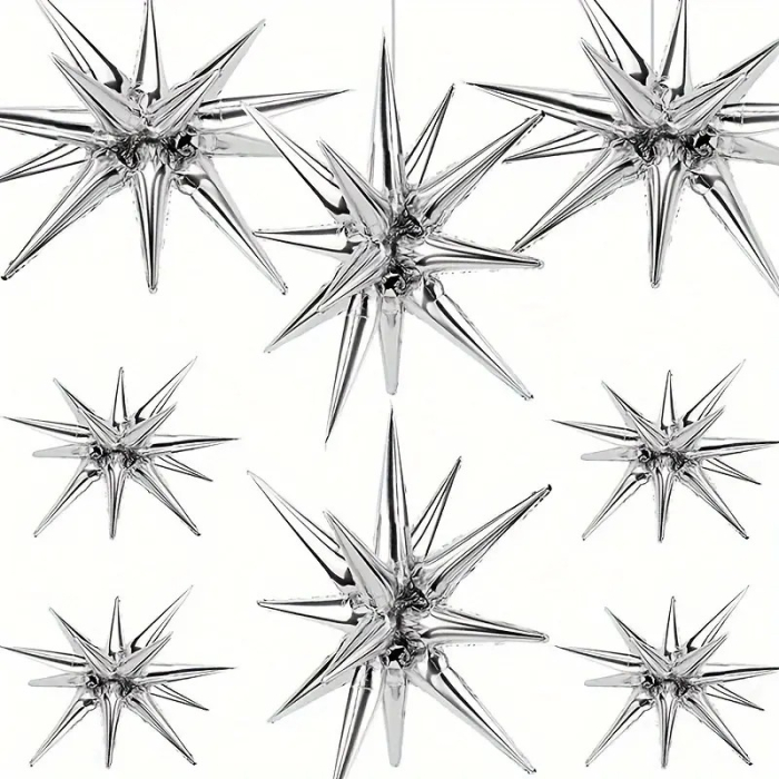 Balon din Folie Metalizata, , Figurina Stea 3D, 66 cm, Ambalaj Individual, Pai inclus, Umflare cu Aer sau Heliu, Argintiu [4]