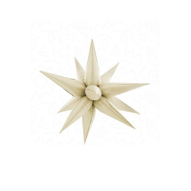 Balon din Folie Metalizata, , Figurina Stea 3D, 66 cm, Ambalaj Individual, Pai inclus, Umflare cu Aer sau Heliu, Crem [2]