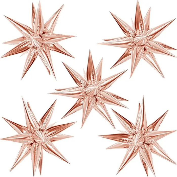 Balon din Folie Metalizata, , Figurina Stea 3D, 66 cm, Ambalaj Individual, Pai inclus, Umflare cu Aer sau Heliu, Roz [2]