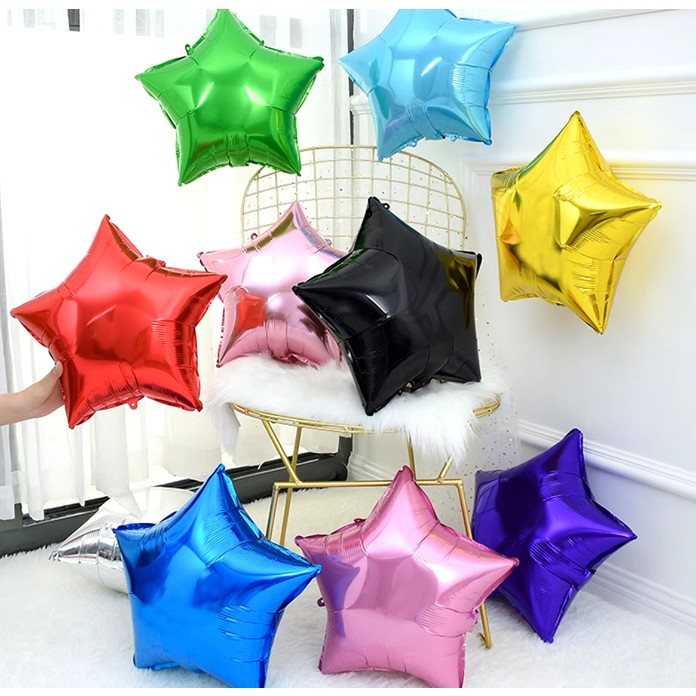 Balon din Folie Metalizata, , Figurina Stea, Model Simplu, Tematica Aniversare, 40 cm, Ambalaj Individual, Pai Inclus, Umflare cu Aer sau Heliu, Bleu [5]