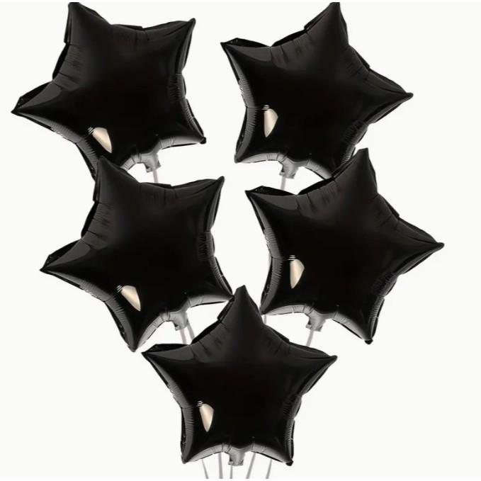 Balon din Folie Metalizata, , Figurina Stea, Model Simplu, Tematica Aniversare, 40 cm, Ambalaj Individual, Pai Inclus, Umflare cu Aer sau Heliu, Negru [6]