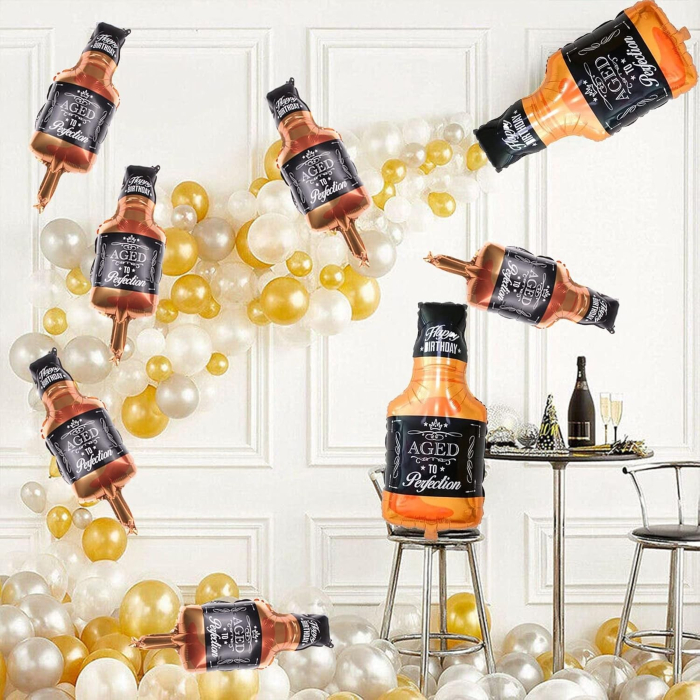 Balon din Folie Metalizata, , Figurina Sticla de Whisky, Tema Aniversare, 90x45 cm, Ambalaj Individual, Pai Inclus, Umflare cu Aer sau Heliu, Maro [4]