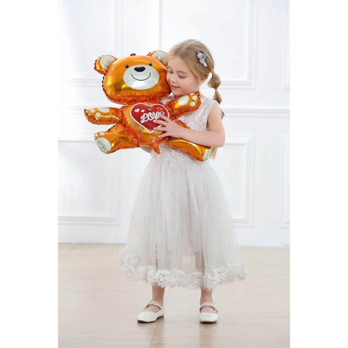 Balon din Folie Metalizata, , Figurina Urs, Model Love, Tema Ziua Indragostitilor, 60x63cm, Ambalaj Individual, Pai Inclus, Umflare cu Aer sau Heliu, Maro [4]