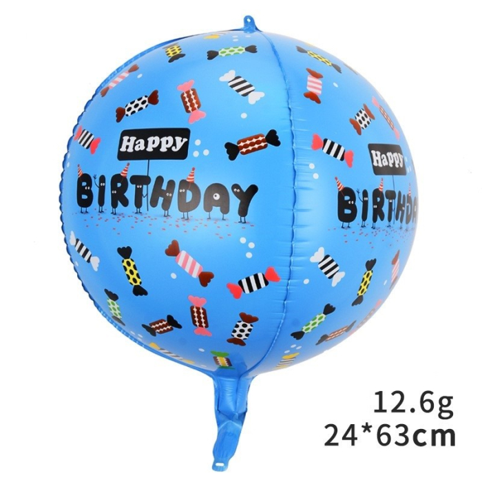 Balon din Folie Metalizata, , Figurine 4D, Model Happy Birthday, Tematica Aniversara Bombonele, 63x24 cm, Ambalaj Individual, Pai Inclus, Umflare cu Aer sau Heliu, Albastru [2]